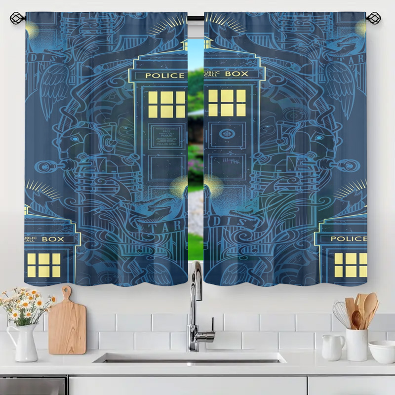 Home Bathroom Called - ستائر زرقاء عتيقة بتصميم صندوق شرطة،
