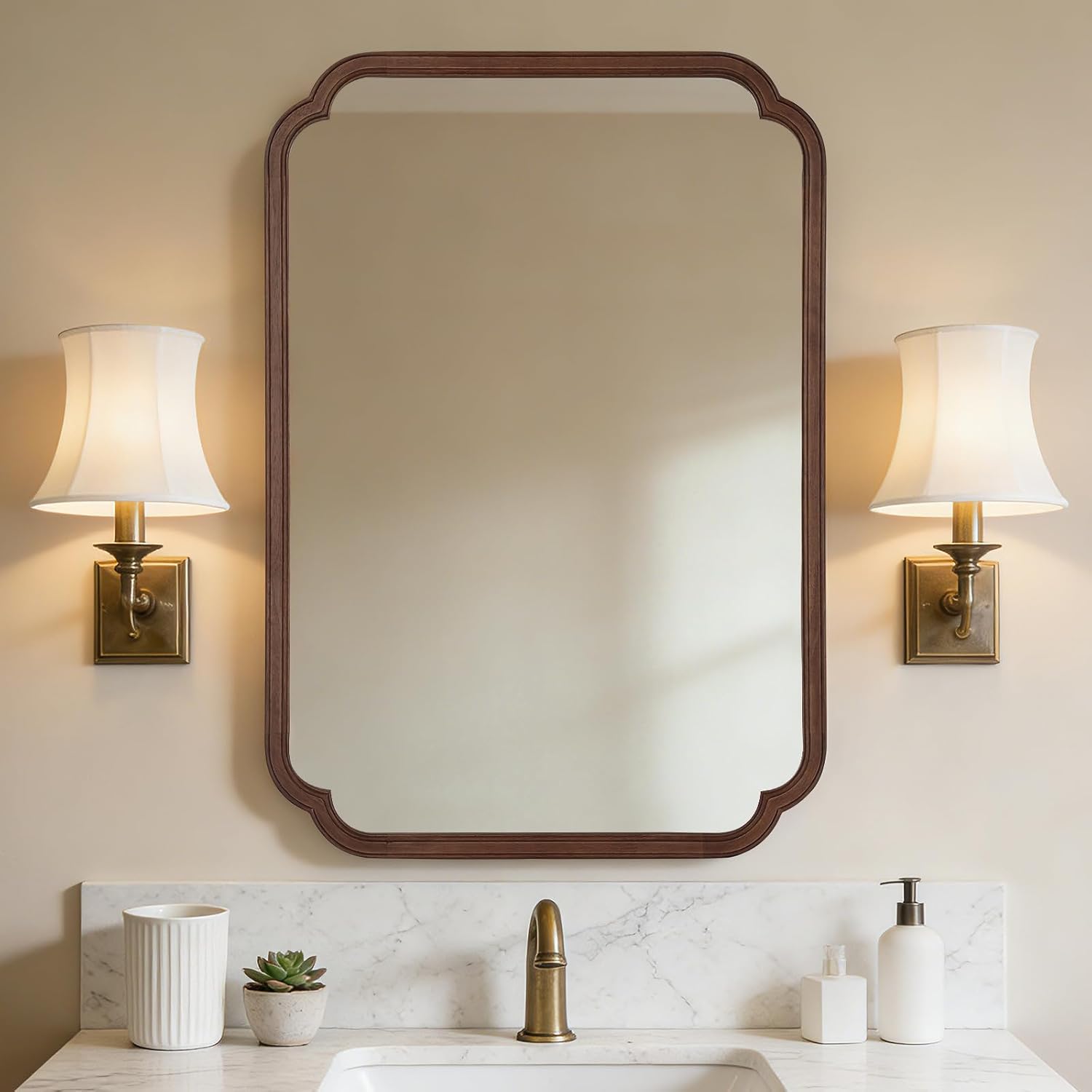 مرآة حمام خشبية مقاس 28 × 40 ب - مراجعة Home Living Bathroom Vanity وسعره